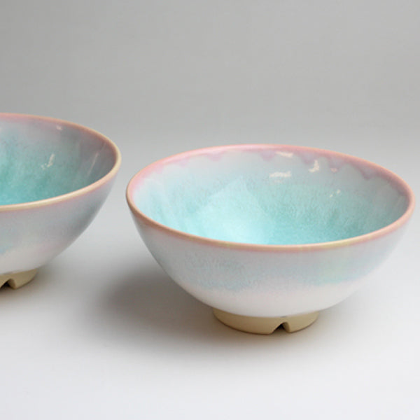 Hagiyaki tea bowl mint tea bowl pair set in wooden box Tsubaki Hagi kiln blue