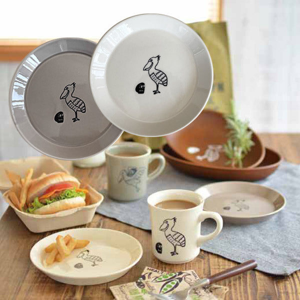 ナチュラルプレート（S）だるまとハシビロコウ かわいい 癒やされる 美濃焼 食器 2色から選べます