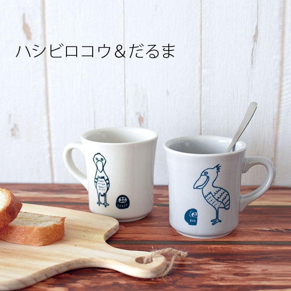 Mug Daruma and Shoebill Cute Soothing Mino Ware Tableware Mug Available in 2 colors