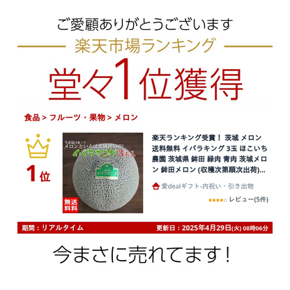 楽天ランキング受賞！ 茨城 メロン 送料無料 イバラキング 3玉 ほこいち農園 茨城県 鉾田 緑肉 青肉 茨城メロン 鉾田メロン (収穫次第順次出荷) (同梱不可) めろん フルーツ 果物 内祝い ギフト プレゼント プレミアムメロン